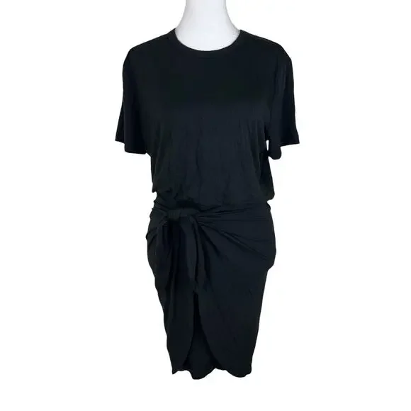 Veronica Beard Bernice Stretch Jersey Front Tie Black Dress Minimalist Sz Small - Picture 2 of 7